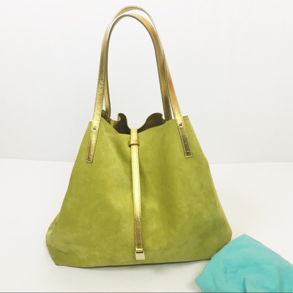 Tiffany & Co. Handbags - Tiffany & Co. green & gold suede reversible tote